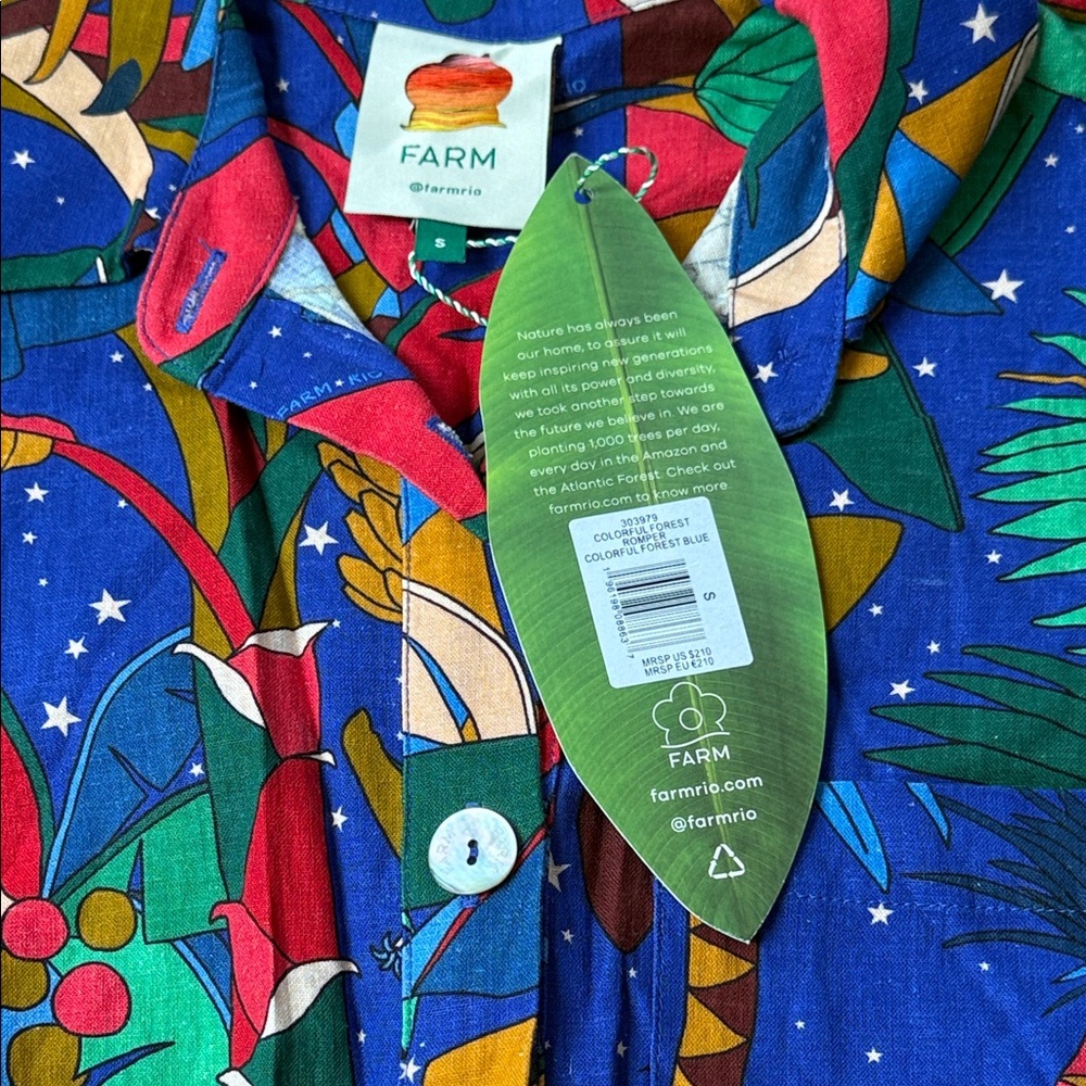 NWT FARM Rio Blue Tropical Print Jumpsuit Romper SIZE SMALL WOMEN - Picture 3 of 16